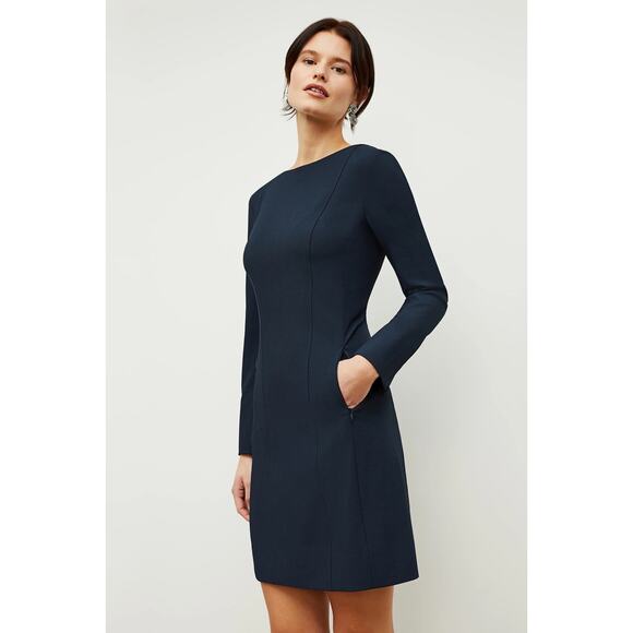 MM Lafleur Navy Career Office Recycled WonderTex The Novara Sheath Dress Size 8 - Picture 1 of 13